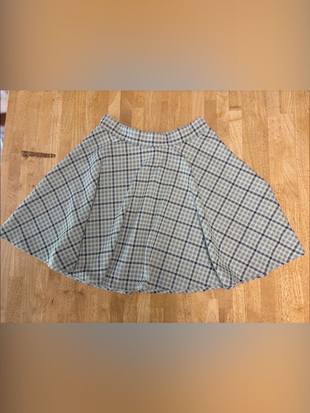 EUC Vintage NY Invasion Sage Green Plaid Houndstooth Mini Skirt Circle Skater